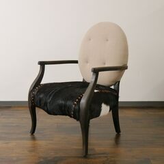 ≪T066ジ≫ ASPLUND/アスプルンド アームチェア ウッド/毛皮 黒系/ダークブラウン系/白系/グレージュ系 ヴィンテージ風/アンティーク調