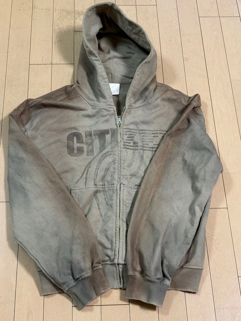 CONP ジップアップパーカー Lサイズ グレーヴィンテージ加工