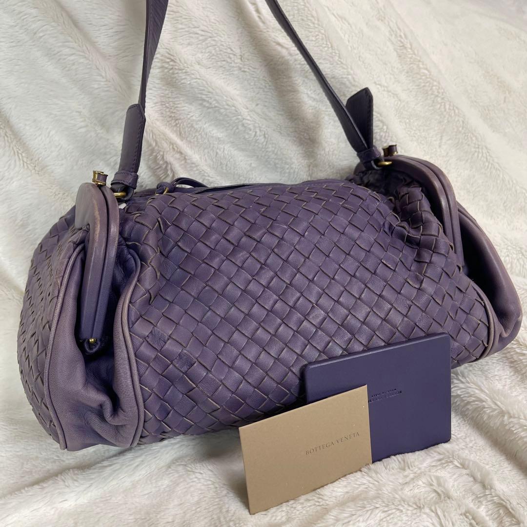 ボッテガハンドバッグイントレレザーパープルダブルがま口