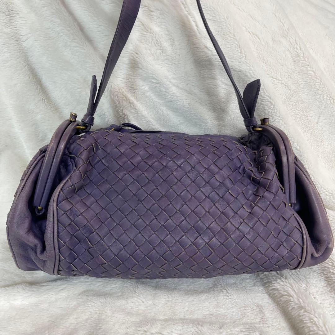 ボッテガハンドバッグイントレレザーパープルダブルがま口