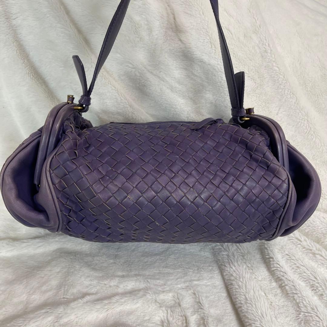 ボッテガハンドバッグイントレレザーパープルダブルがま口