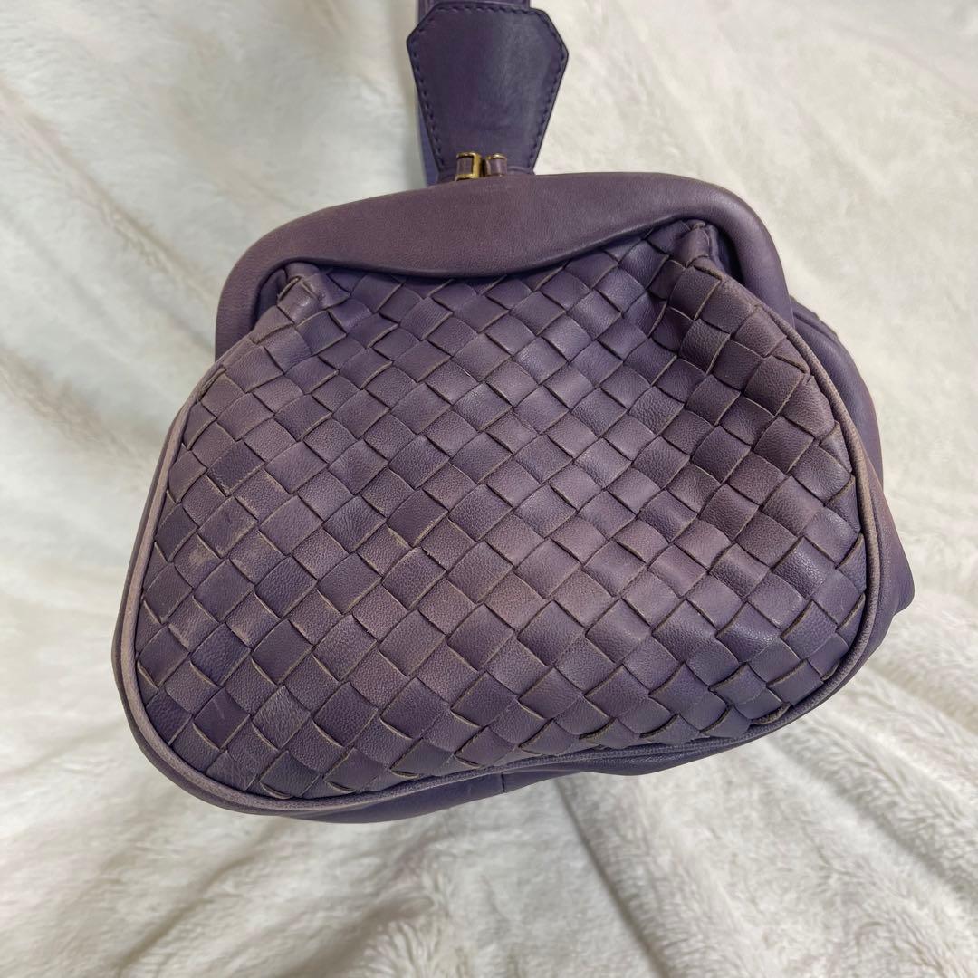 ボッテガハンドバッグイントレレザーパープルダブルがま口