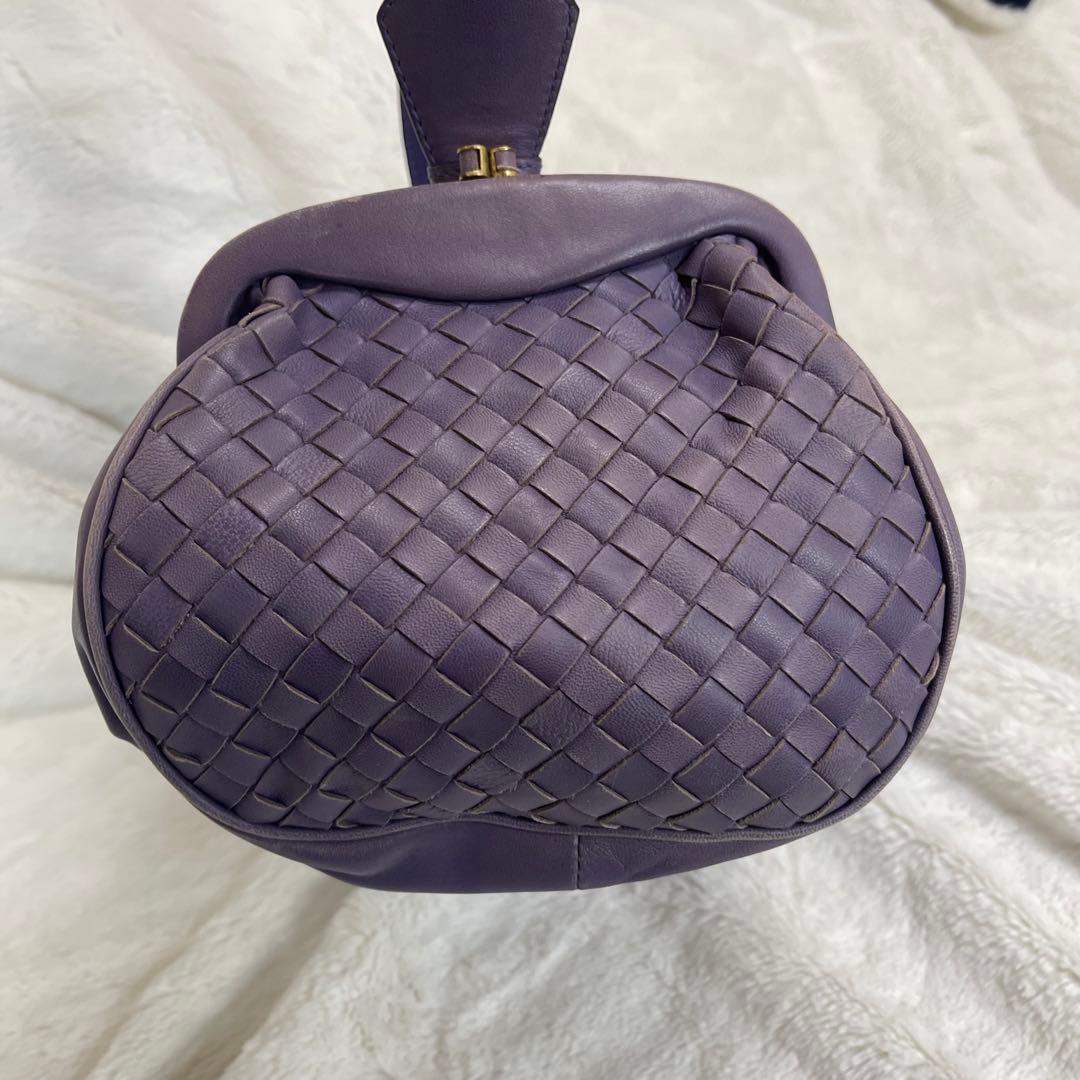 ボッテガハンドバッグイントレレザーパープルダブルがま口