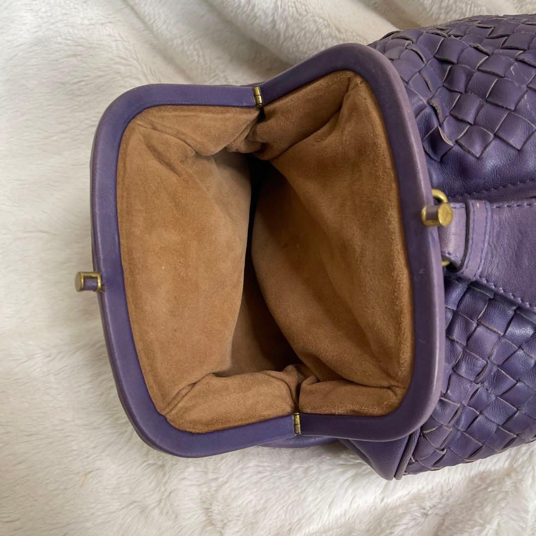 ボッテガハンドバッグイントレレザーパープルダブルがま口