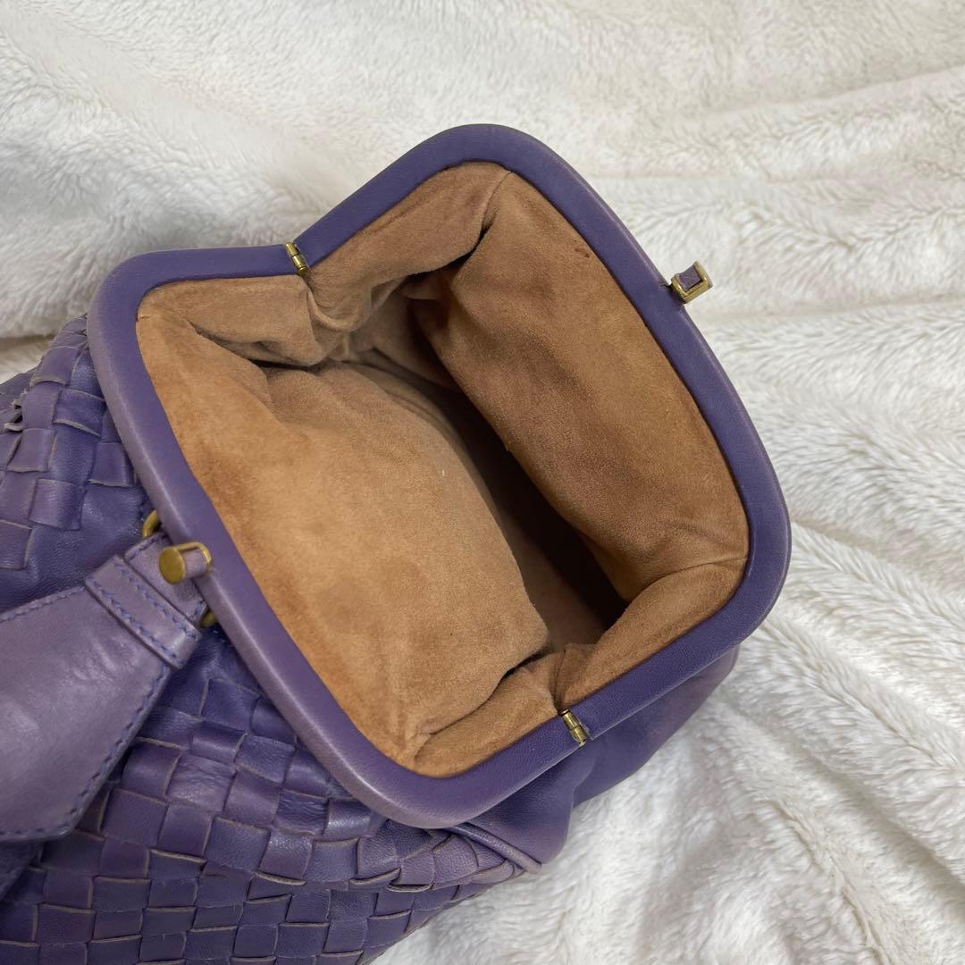ボッテガハンドバッグイントレレザーパープルダブルがま口
