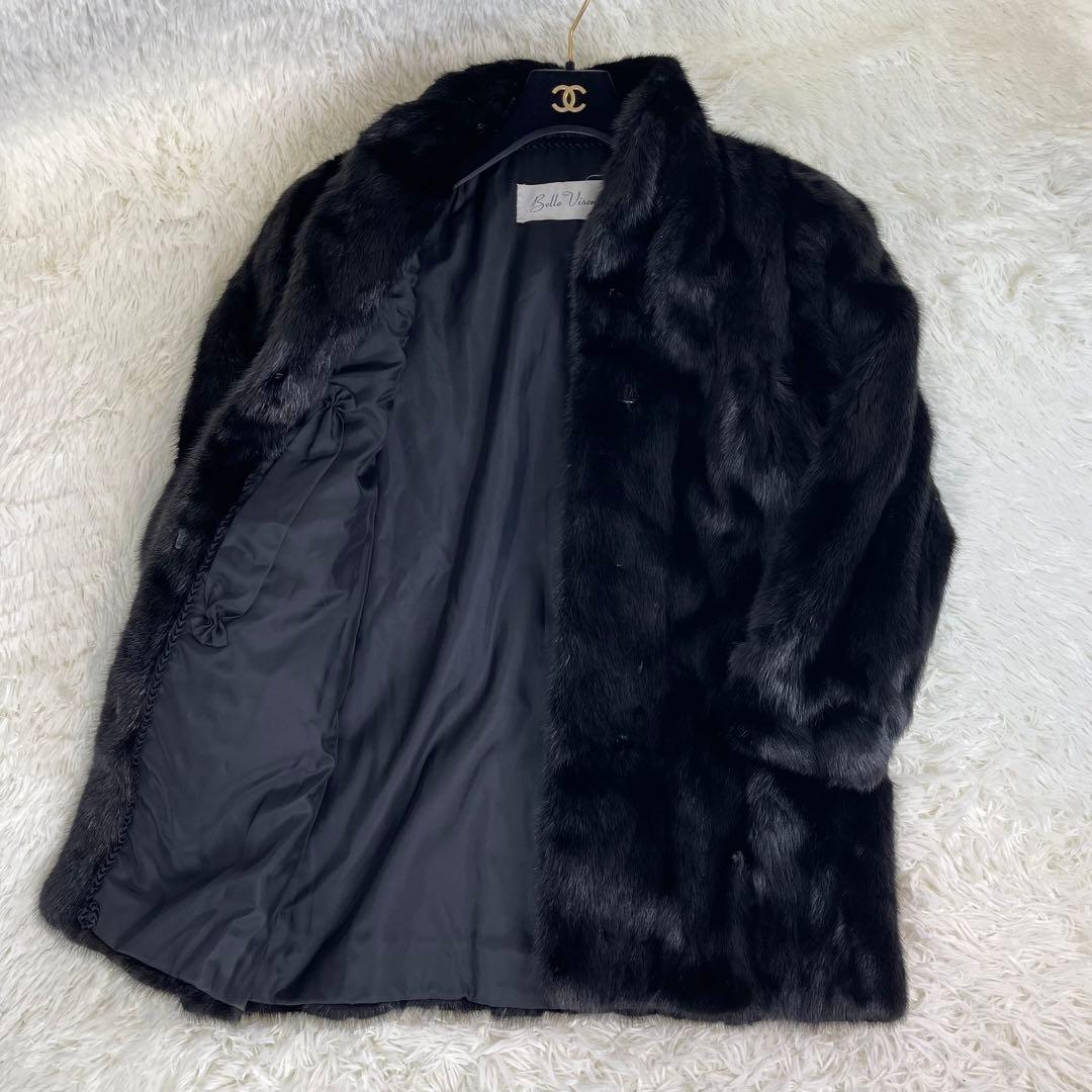 極美品サガミンク毛皮コート13号 XLサイズブラックリアルファー