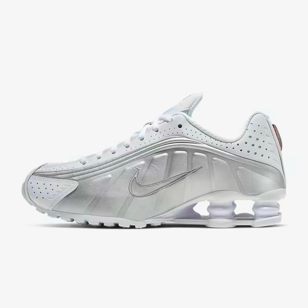 Nike Shox R4 White and Metallic Silver