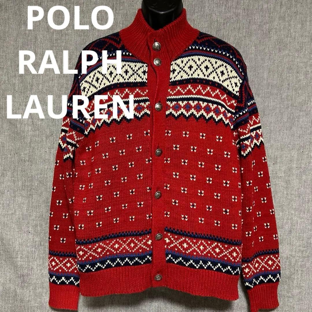 ラルフローレン コットンリネンカーディガンコンチョボタン  ノルディック柄