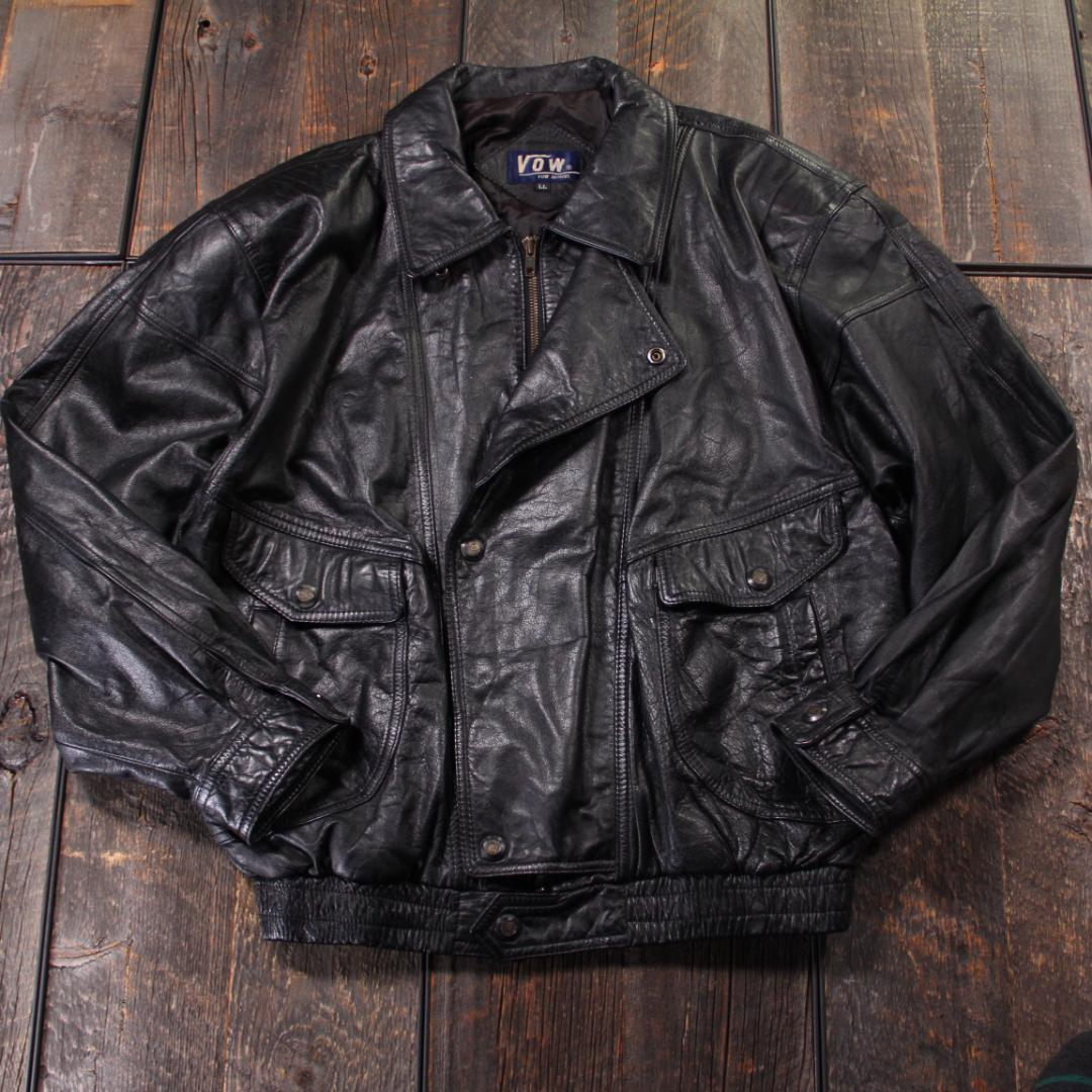 SP古着本革レザーボンバージャケットフライトジャケットブラックLL