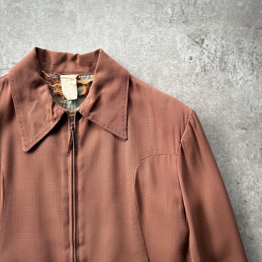 50s60s ヴィンテージレーヨンギャバジャン ピンクブラウン 36