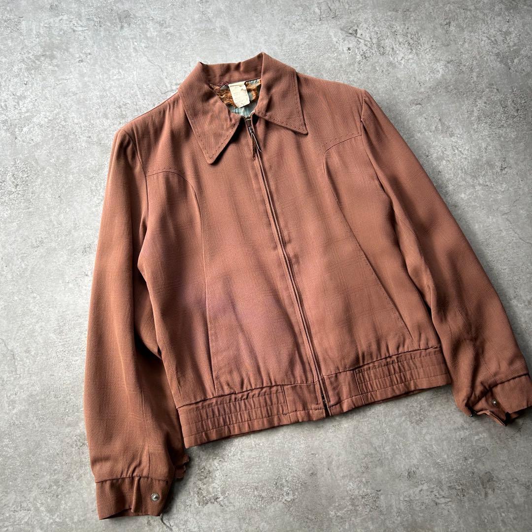 50s60s ヴィンテージレーヨンギャバジャン ピンクブラウン 36