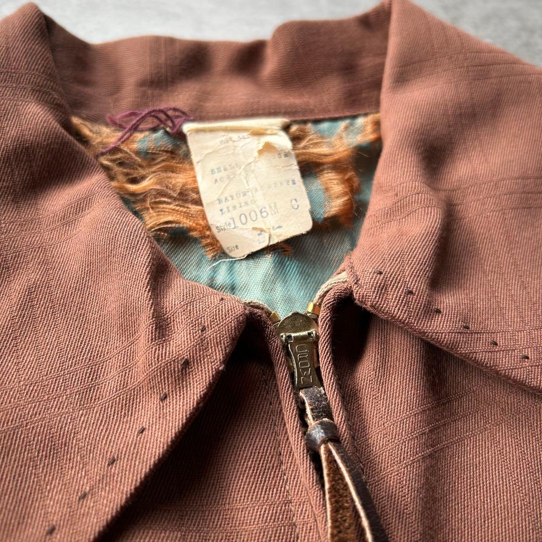 50s60s ヴィンテージレーヨンギャバジャン ピンクブラウン 36