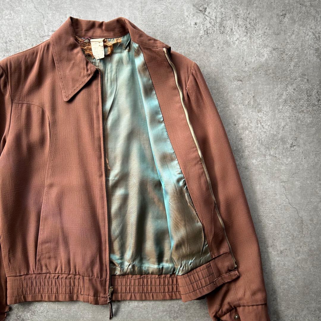 50s60s ヴィンテージレーヨンギャバジャン ピンクブラウン 36