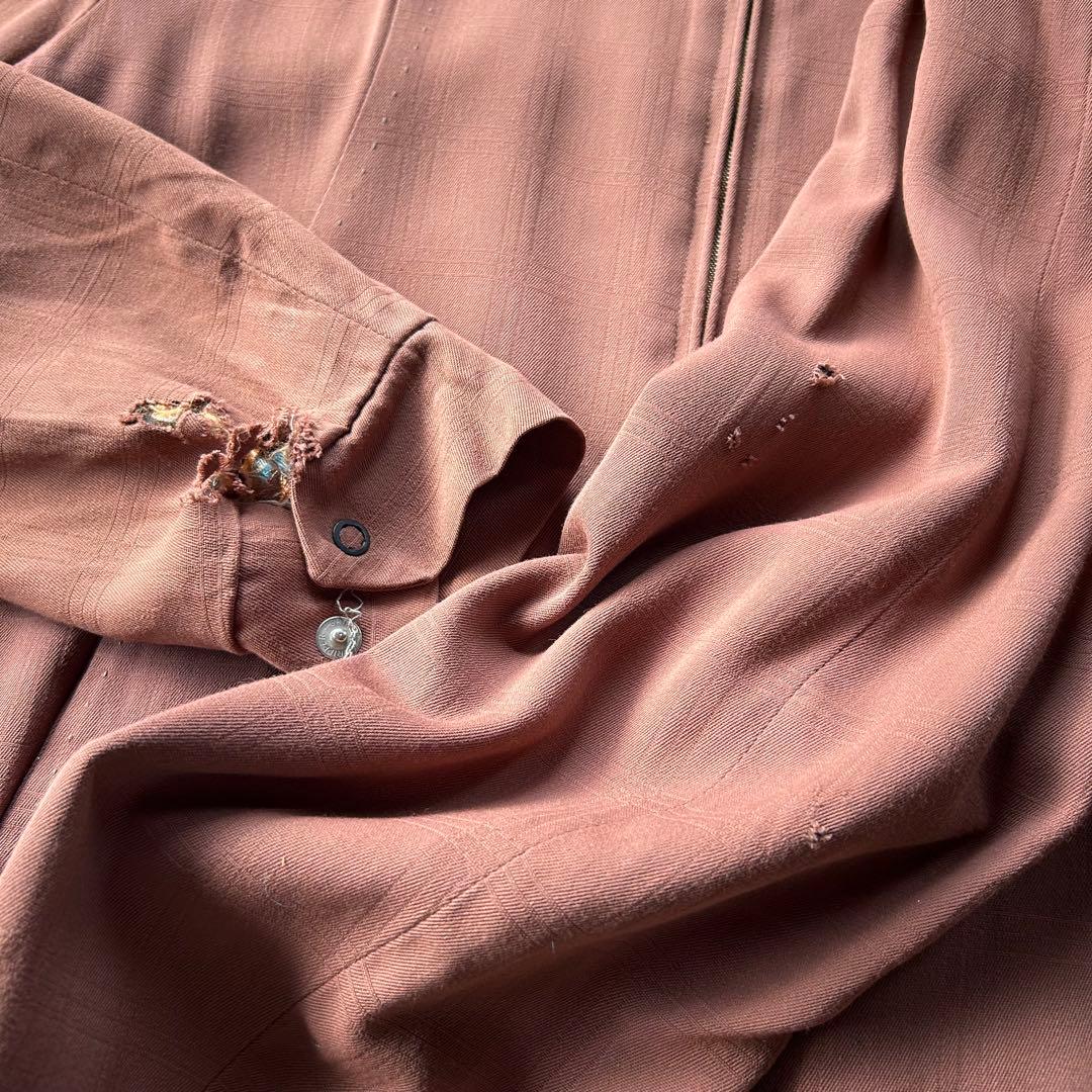 50s60s ヴィンテージレーヨンギャバジャン ピンクブラウン 36