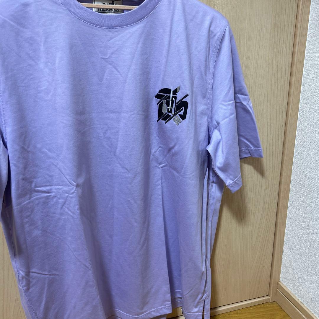 エルメス 新作 メンズ Tシャツ 新品 2023 パープル 半袖 レザーTシャツ