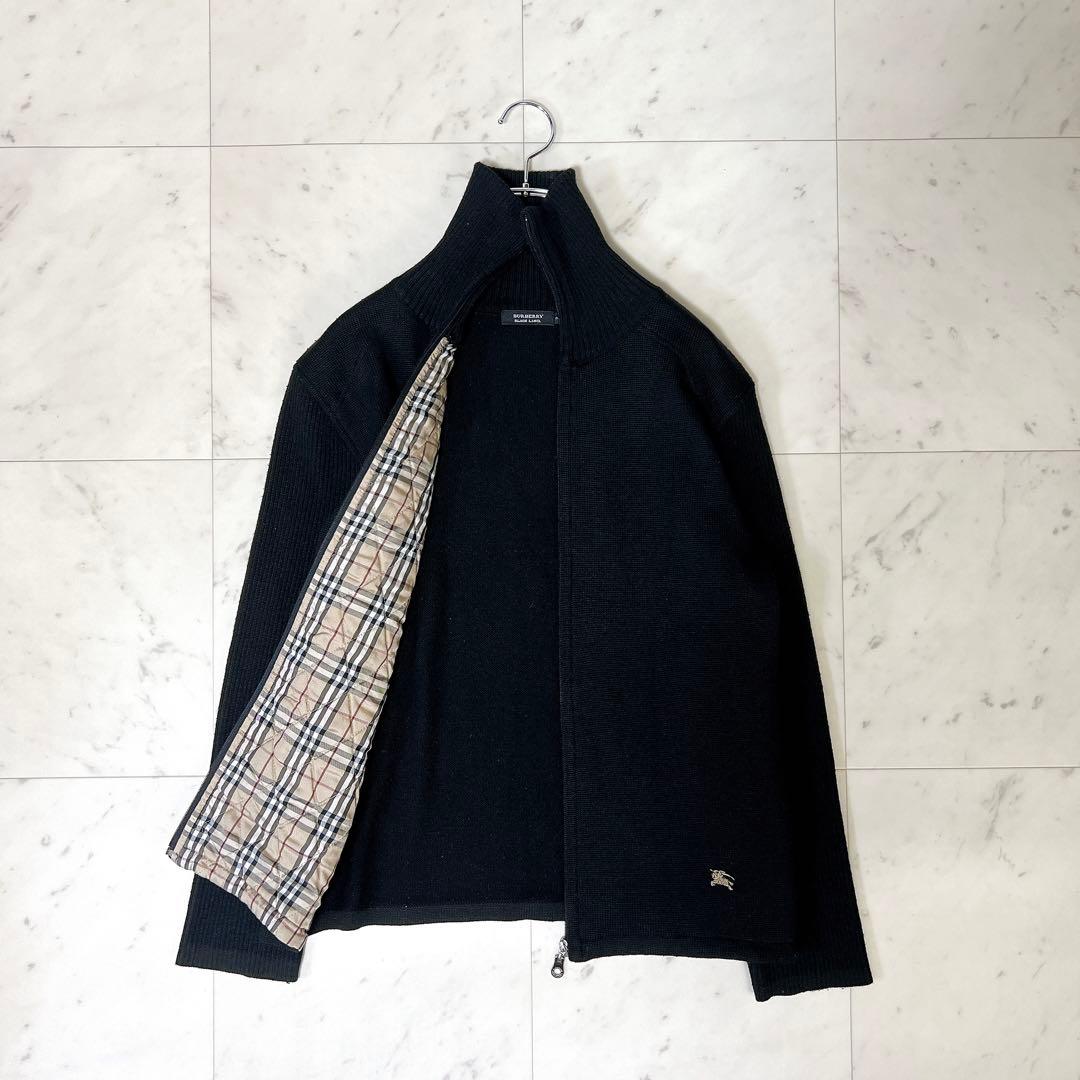 《美品》バーバリーブラックレーベル ジップアップニット キルティングノバチェック
