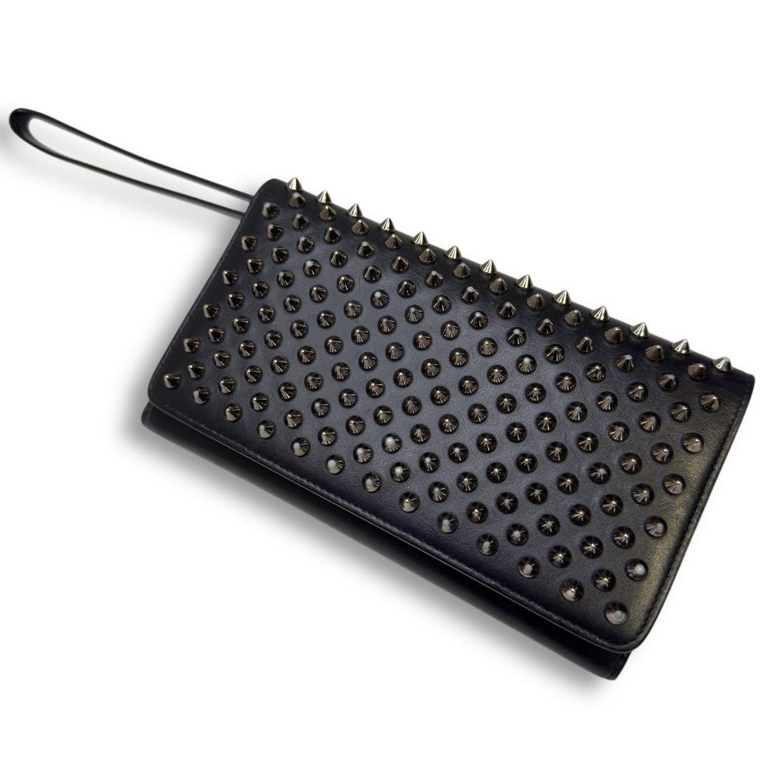 クリスチャンルブタン スタッズ クラッチバッグ 長財布 レザー ブラック 黒