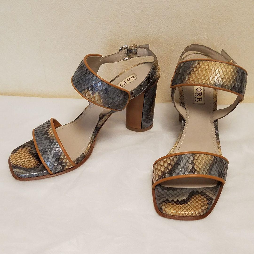 新品サルトルサンダルパイソンバイカラーチャンキーヒールSARTORE