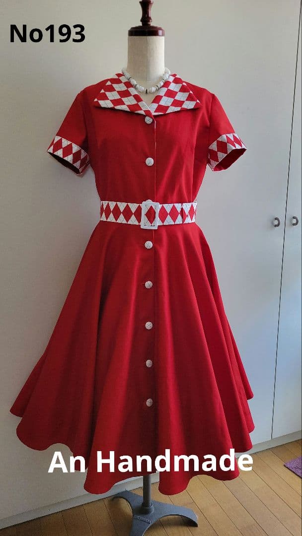No193 サーキュラーワンピース☆50sスタイル☆アーガイル柄☆