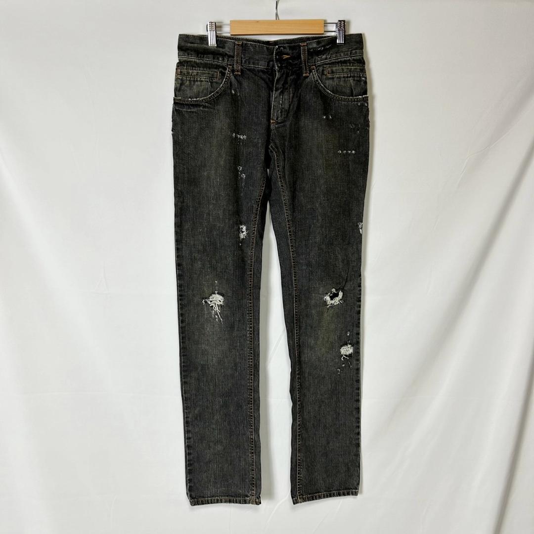 DOLCE&GABBANA ダメージ加工 プレート ブラックデニムパンツ 44