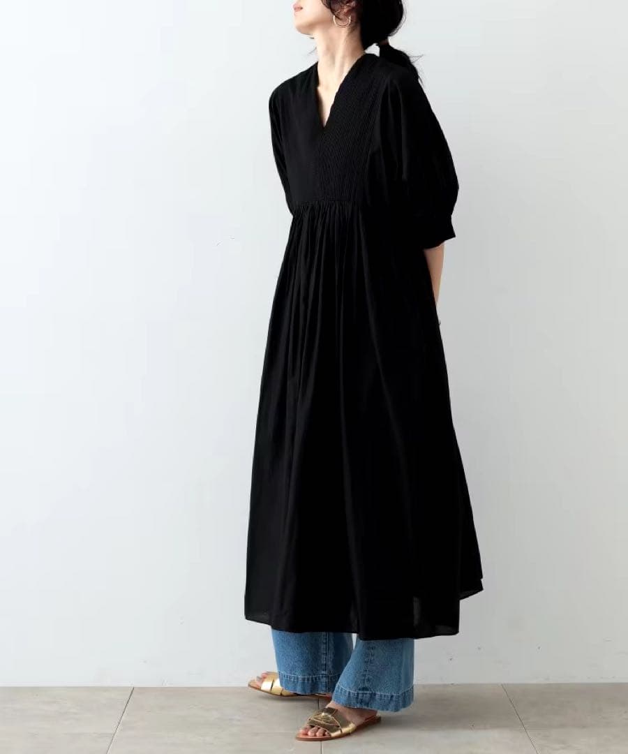 ♡新品タグ付♡GALLEST コットンボイルピンタックワンピース ブラック