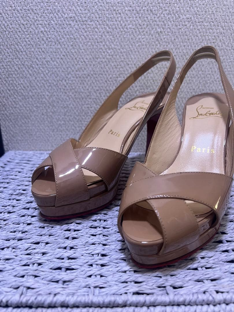 クリスチャンルブタンパンプスサンダルヒールパンプスオープントゥ極美品