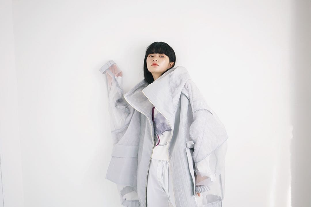 balmung 21SS07 キルトオーガンジ―ハイネックビッグパーカー 灰