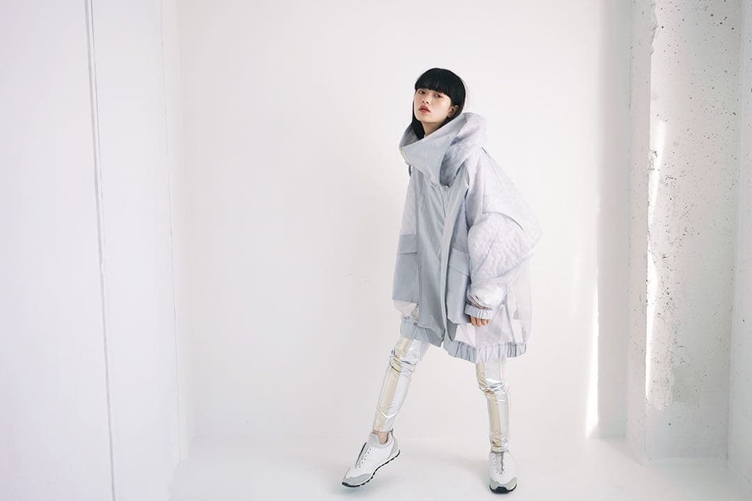 balmung 21SS07 キルトオーガンジ―ハイネックビッグパーカー 灰