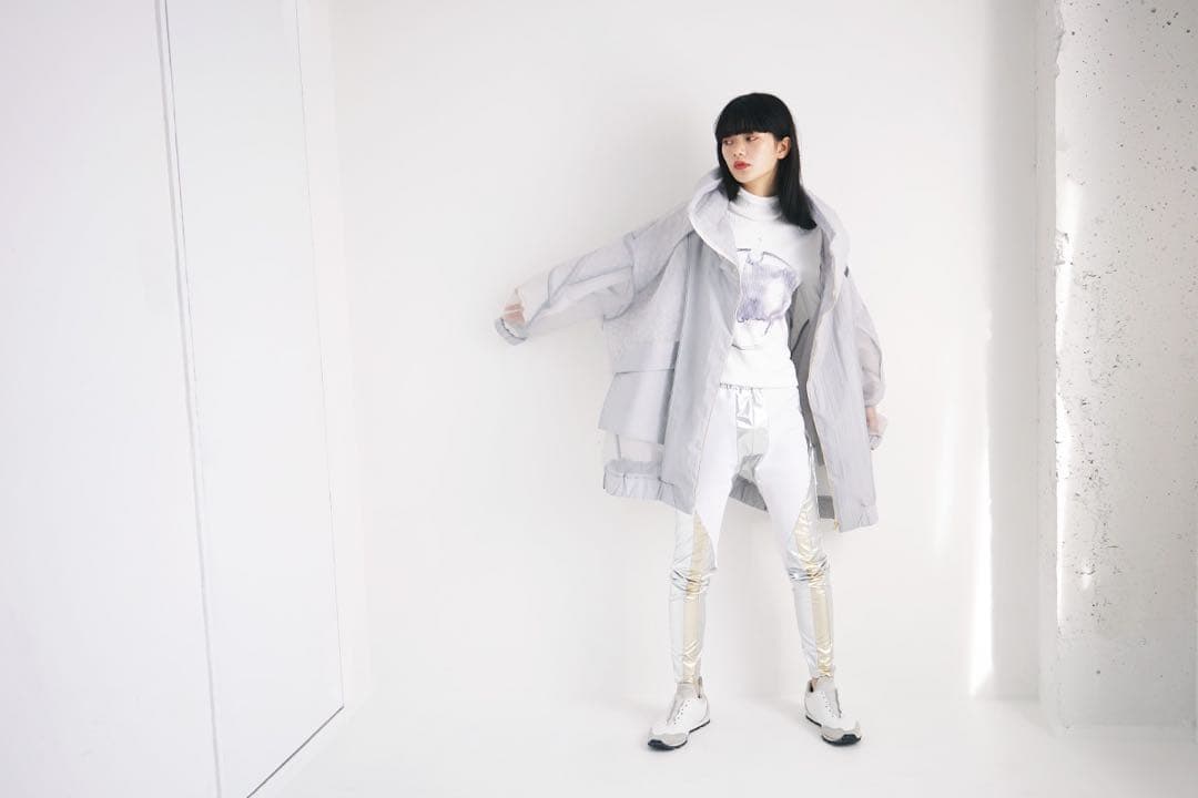 balmung 21SS07 キルトオーガンジ―ハイネックビッグパーカー 灰