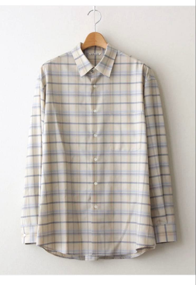 AURALEE SUPER LIGHT WOOL CHECK SHIRT