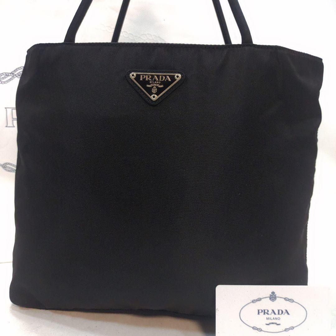 【極美品】プラダ ハンドバッグ トートバッグ ナイロン 肩掛け 三角ロゴ 黒