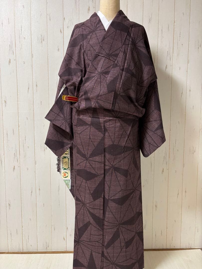 ★重要無形文化財指定本場結城紬麻の葉柄m2563