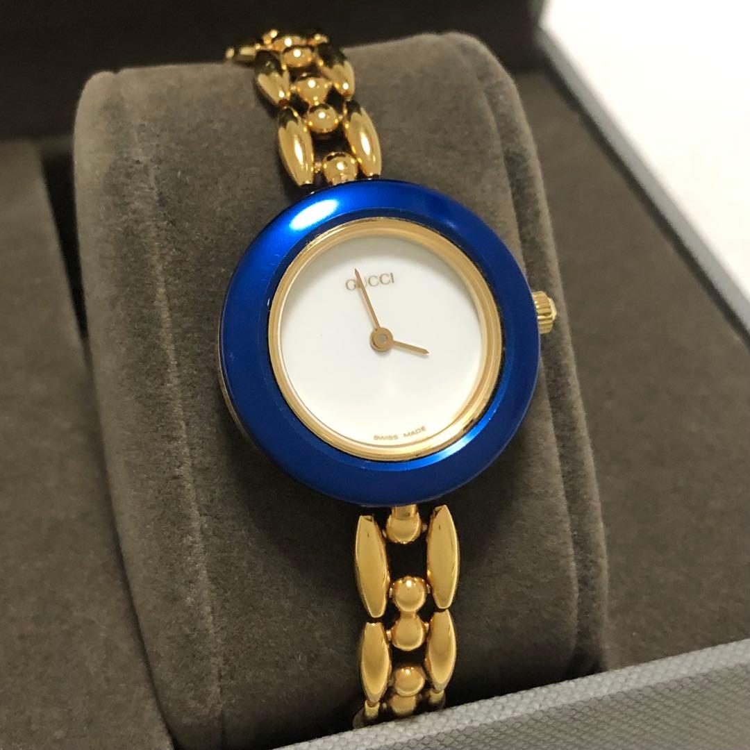 良品 GUCCI 腕時計 11/12.2 チェンジベゼル ゴールド ブルー