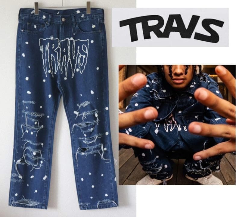 新品【トラヴィス】ACID WASH DAMAGE  デニムパンツ L(w86)